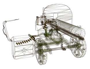 Wireframe of the Maxim machine gun. Machine gun isolated on a white background. View perspective. 3D. Vector illustration