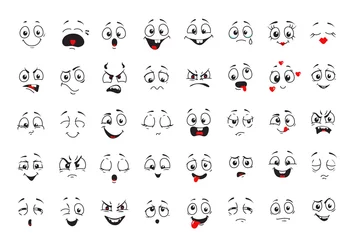 Foto op Canvas Cartoon comics faces set, Smiling, crying and surprised character face icons. Happy or sad comic emotions collection © lightgirl