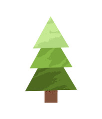 Green spruce tree made of simple triangles in flat design cartoon style. Vector fir-tree or New Year decorative element, green summer pine plant