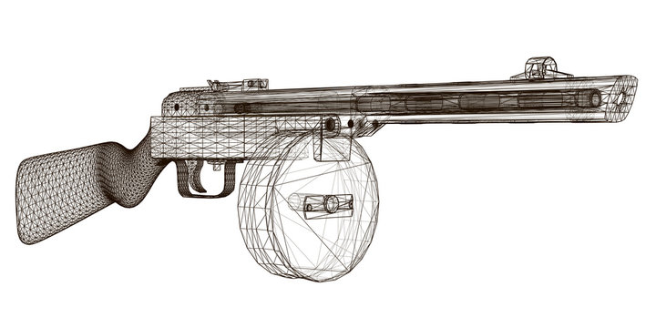 wireframe submachine gun on white background clip art preview