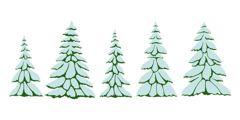 Trees in the snow, fir trees isolated, vector illustration