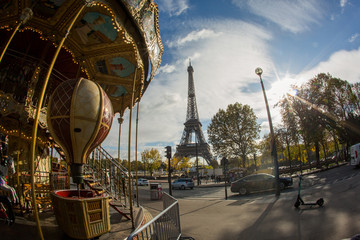 Paris, view of the Eiffel tower and carousel