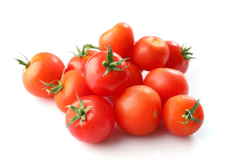 Ripe red cherry tomatos isolated on white background