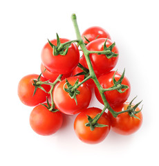 Branches of red ripe tomatoes isolated on white background