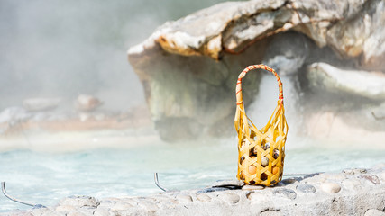 Egg basket placed on Sankampang Hot Springs, Chiang Mai, Thailand