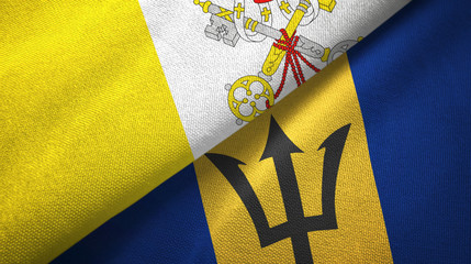 Vatican and Barbados two flags textile cloth, fabric texture