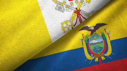 Vatican and Ecuador two flags textile cloth, fabric texture