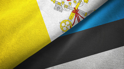 Vatican and Estonia two flags textile cloth, fabric texture