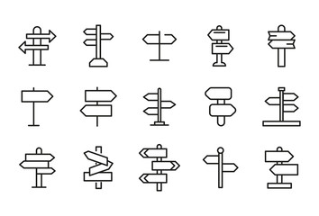 Stroke line icons set of sign post.