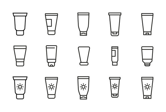 Stroke Line Icons Set Of Sunscreen.