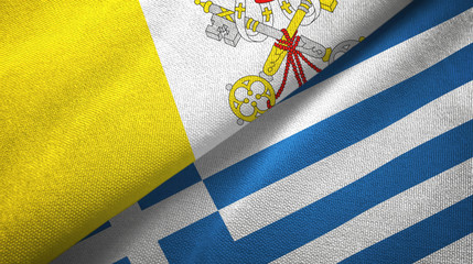 Vatican and Greece two flags textile cloth, fabric texture