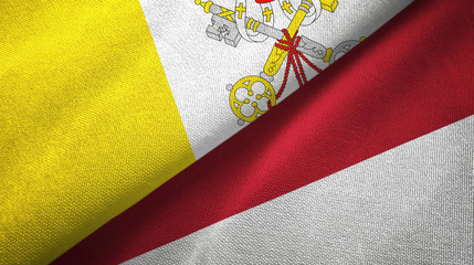 Vatican and Indonesia two flags textile cloth, fabric texture