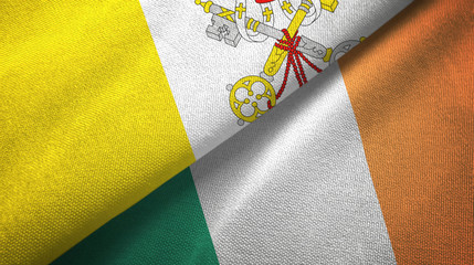 Vatican and Ireland two flags textile cloth, fabric texture