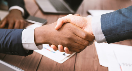 Handshake of african american and caucasian business partners