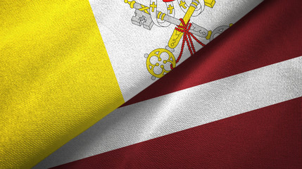 Fototapeta premium Vatican and Latvia two flags textile cloth, fabric texture