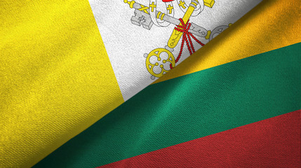 Vatican and Lithuania two flags textile cloth, fabric texture