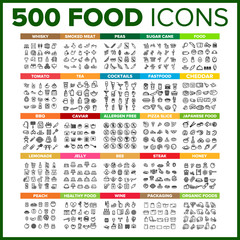 Food Icon Thin Line Big Set Vector. Food Symbol Package Bundle. Isolated Sign For Web Design Illustrations