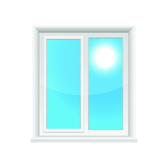 Transparent windows and sunny sky vector design illustration isolated on white background