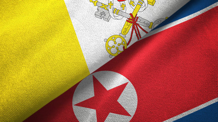 Vatican and North Korea two flags textile cloth, fabric texture
