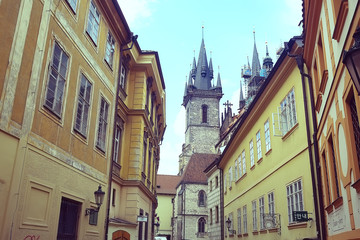 Fototapeta premium Catholic cathedral landscape Prague / view of the church in the czech republic, urban tourist landscape in Prague