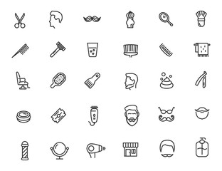 Set of linear barbershop icons. Salon icons in simple design. Vector illustration