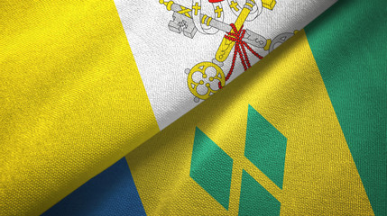 Vatican and Saint Vincent and the Grenadines two flags textile cloth