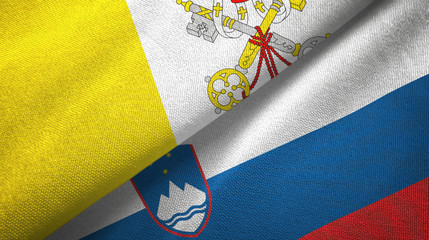 Vatican and Slovenia two flags textile cloth, fabric texture