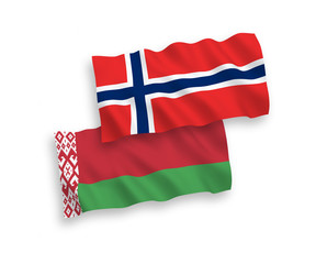 Flags of Norway and Belarus on a white background