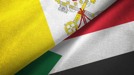 Vatican and Sudan two flags textile cloth, fabric texture
