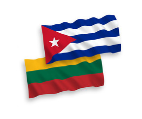 Flags of Lithuania and Cuba on a white background