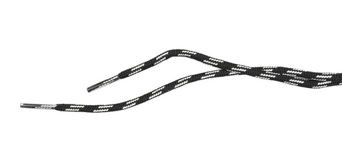 Black and white shoelaces isolated on white background, top view