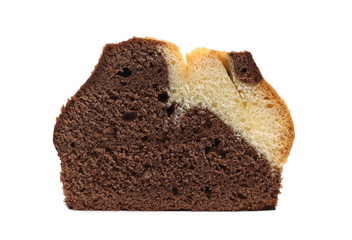 Vanilla and cocoa cake, bread slices isolated on white background