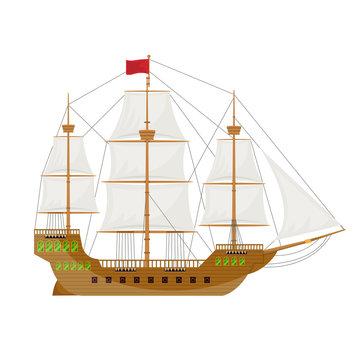 Wooden vintage ship vector design illustration isolated on white background