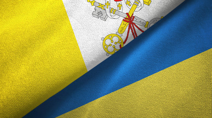 Vatican and Ukraine two flags textile cloth, fabric texture