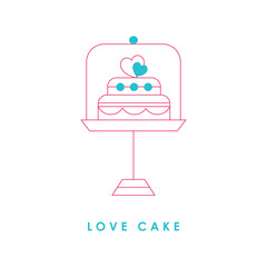  Love cake with hearts line icon