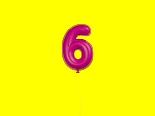 3d illustration of number six shaped balloon