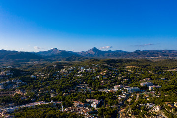 Fototapeta na wymiar Aerial view over Costa de la Calma and Santa Ponca with hotels and beaches, Costa de la Calma, Caliva region, Mallorca, Balearic Islands, Spain