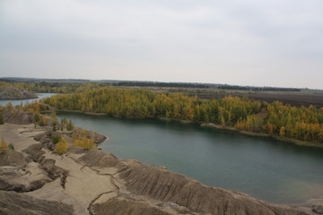 landscape with lake and blue sky