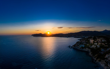 Fototapeta premium Aerial view over Costa de la Calma and Santa Ponca with hotels and beaches, Costa de la Calma, Caliva region, Mallorca, Balearic Islands, Spain