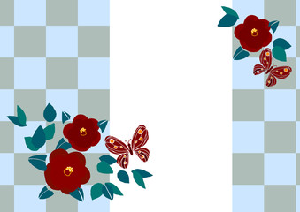 椿と蝶をモチーフにした和柄のイメージカット