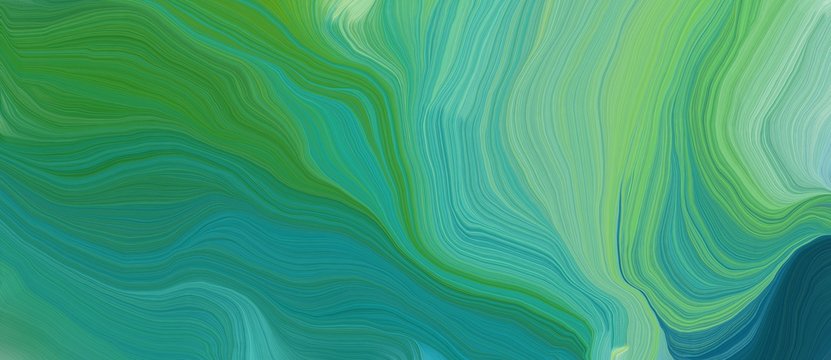 colorful horizontal banner. elegant curvy swirl waves background design with medium sea green, sea green and dark sea green color © Eigens