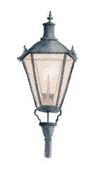Gothic street lamp. Handpainted watercolor illustration isolated on a white background.