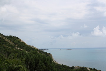 landscape with lake and blue sky