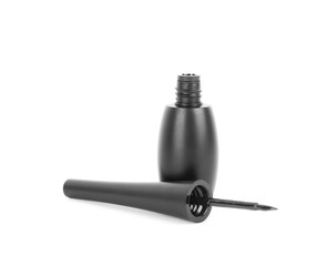 Black liquid eyeliner on a white background
