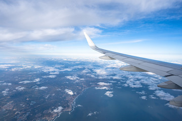 airplane with dalian city skyline
