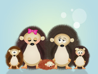 Obraz premium illustration of hedgehogs family