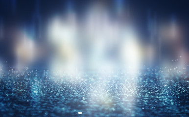 Abstract background. Defocused lights of the night city. Brilliant festive background with neon...