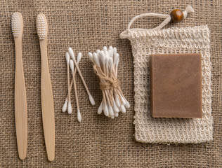 Biodegradable bamboo toothbrushes, cotton buds and handmade soap