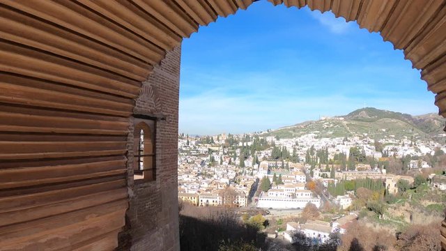 Views of the historic Albaicin district from the "El Partal" viewpoint of la Alhambra. Granada, Andalusia, Spain 