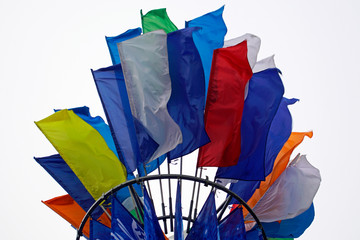 Multi-colored bright flags. Decoration and decoration